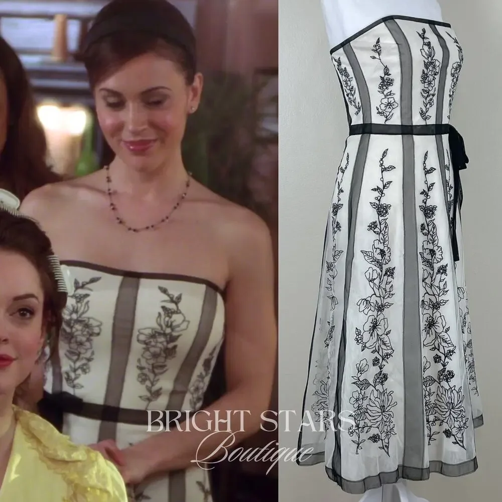Rare Black and White Lace Strapless Dress ASO Charmed Piper Phoebe Halliwell - Picture 4 of 11